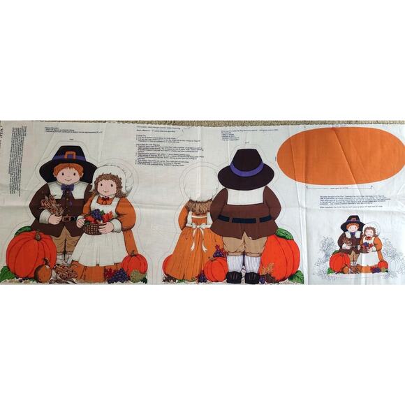 VTG Little Pilgrims Thanksgiving Table Centerpiece Pillow Craft Sewing Fabric - Picture 7 of 11